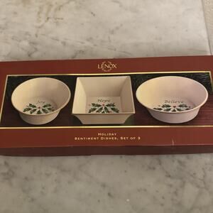 Lenox Holiday Set of 3 Sentiment Small Holly & Berry Bowls - Joy, Hope & Believe